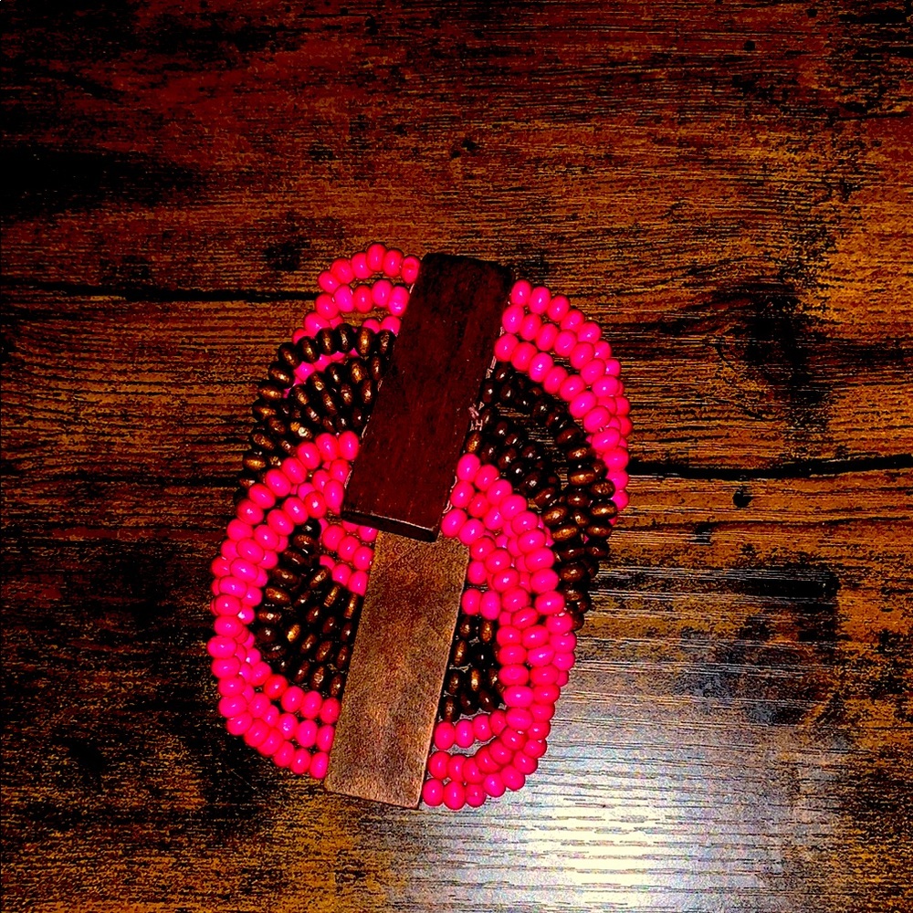 Pink and Brown Beaded Bracelet